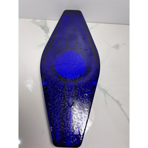 VTG Blenko Cobalt Blue Heavy Hand Blown Glass Cigar Holder Ashtray - Picture 7 of 8
